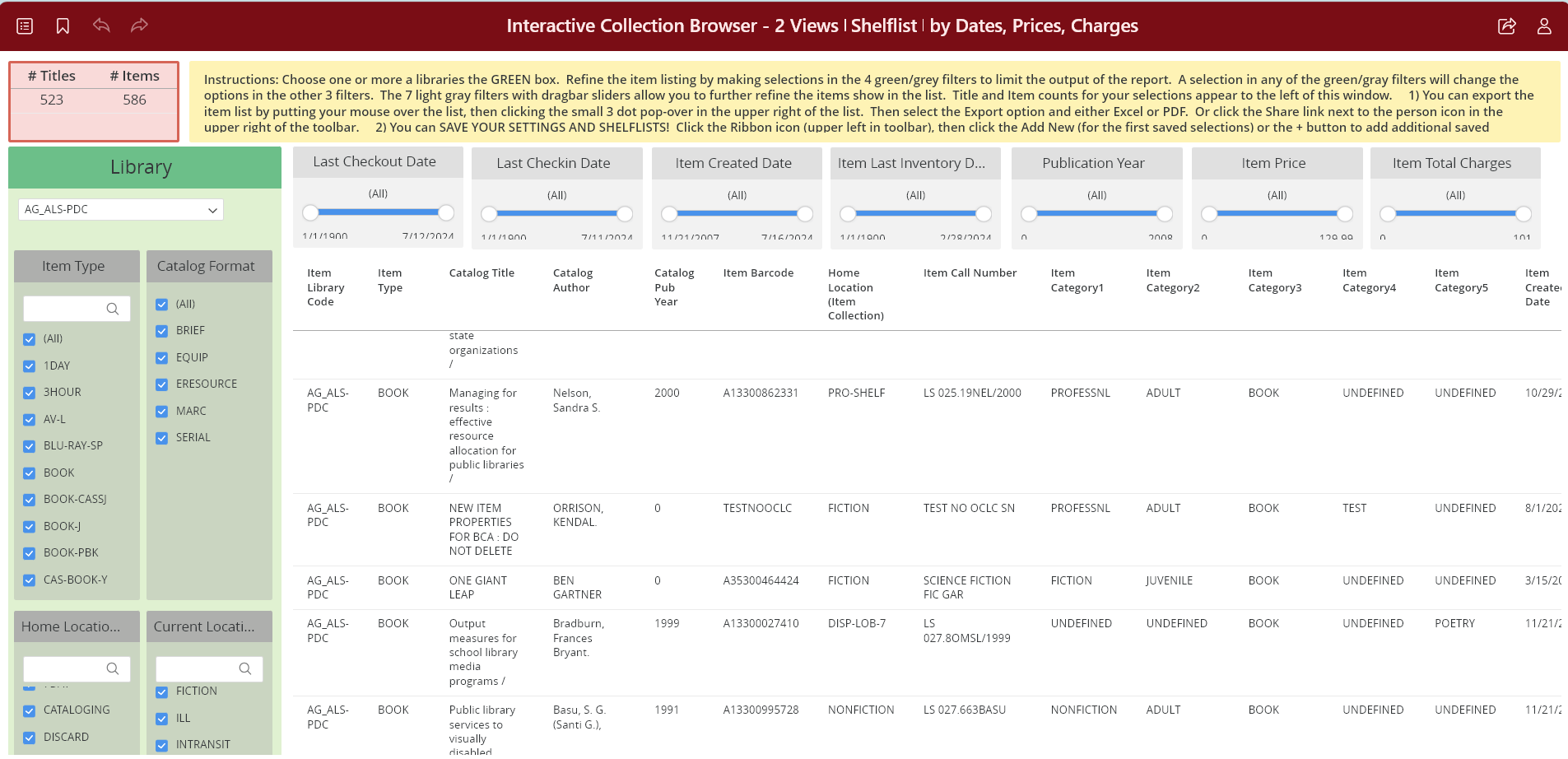 website view of Interactive Collection Browser, which allows libraries to better understand their collectoin